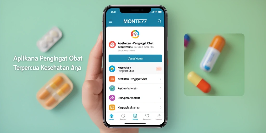 Tampilan antarmuka MONTE77 dengan fitur Pengingat Obat yang intuitif.