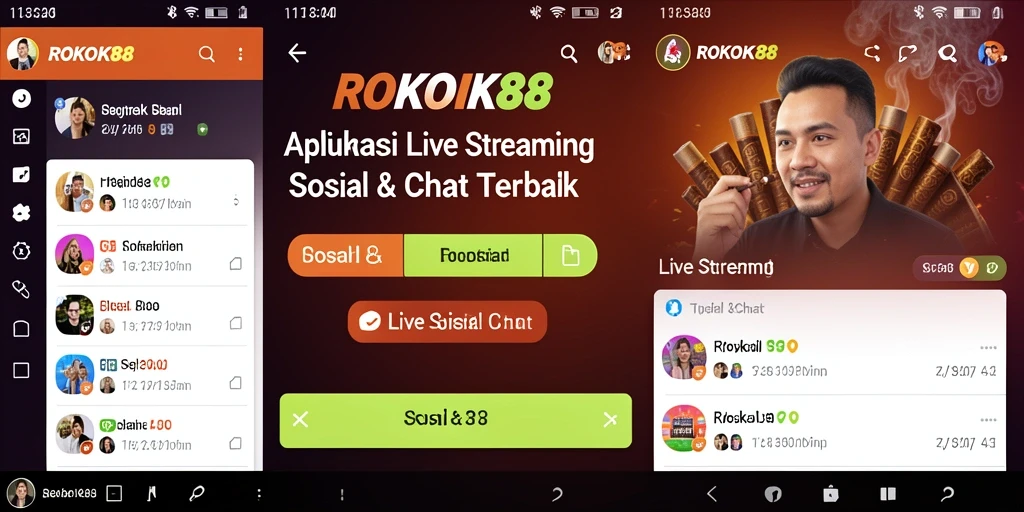 Screenshot antarmuka aplikasi ROKOK88 dengan fitur Live Streaming yang menarik.