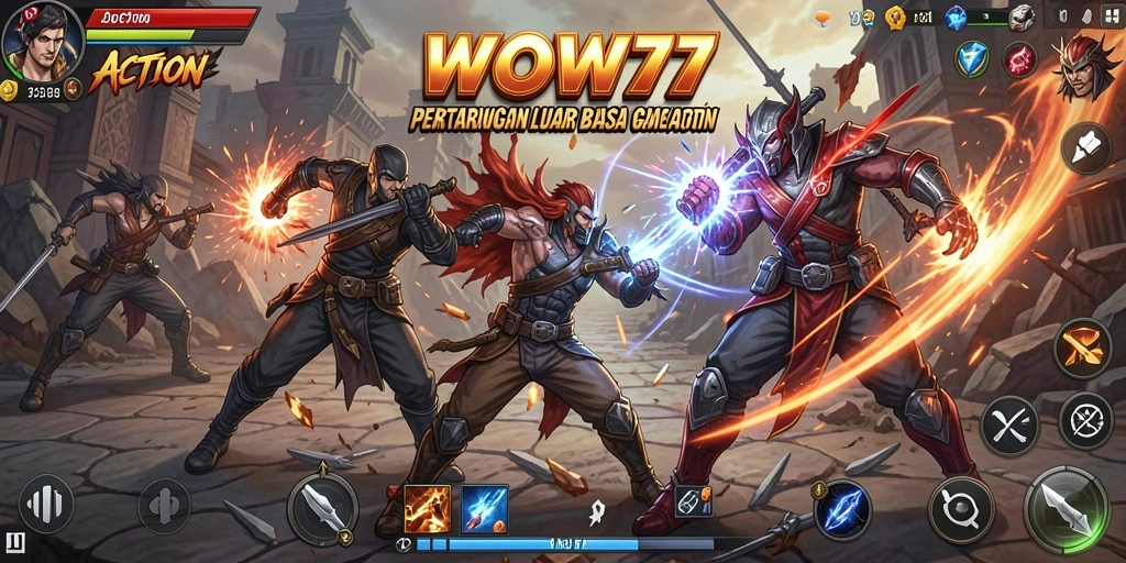 Tampilan antarmuka WOW77 yang dinamis dan penuh aksi.